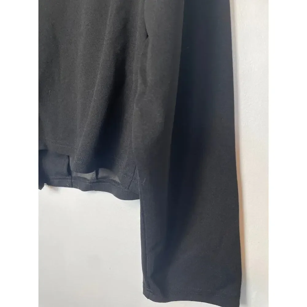 Women's Black Moto Jacket Minimalist Diagonal Silver Full Zip Cropped Size 1XL